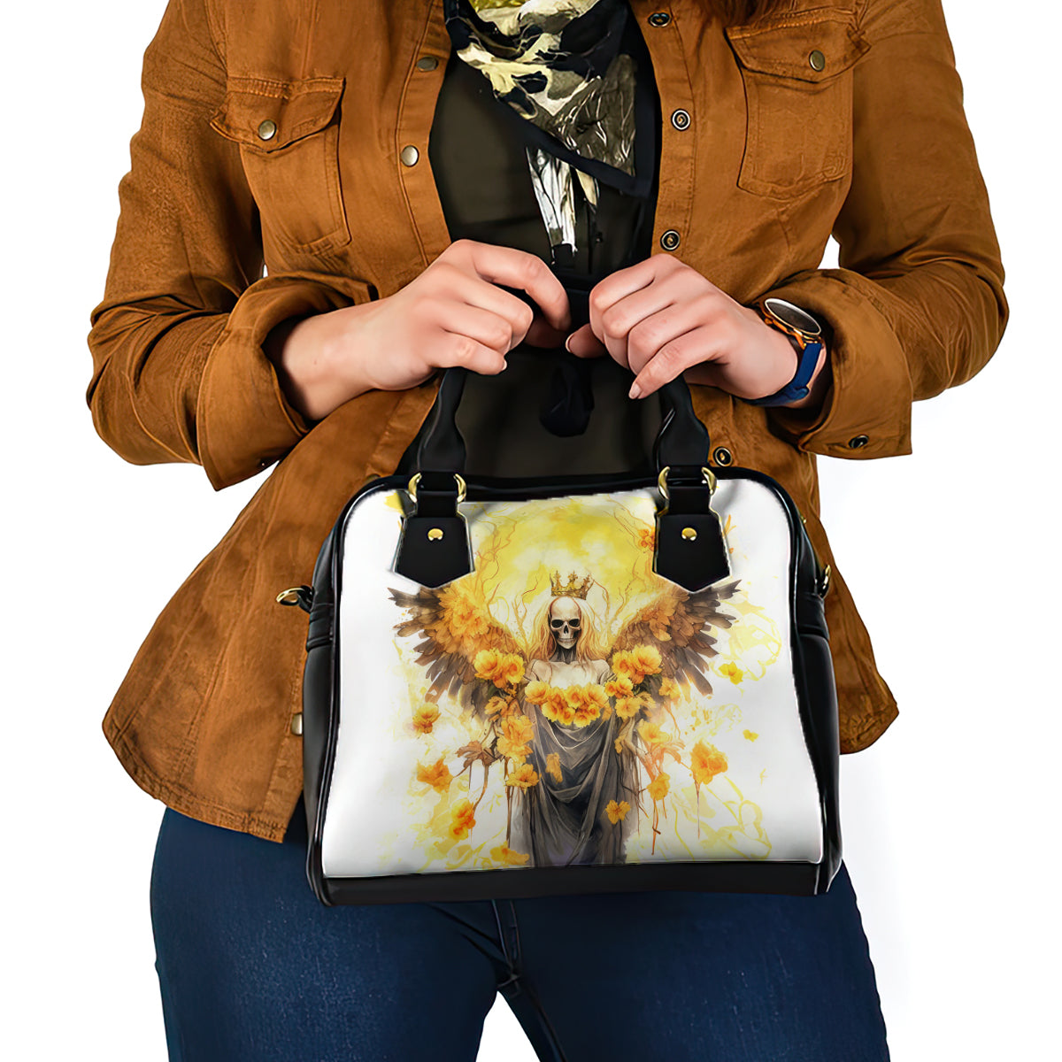 Flower Skull Angel Shoulder Handbag Bitch I'm The Fucking Queen