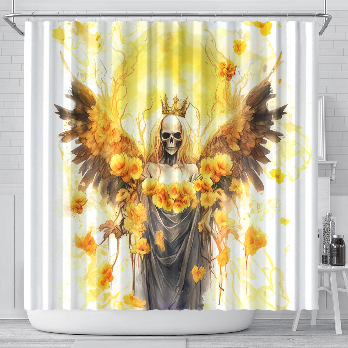 Flower Skull Angel Shower Curtain Bitch I'm The Fucking Queen