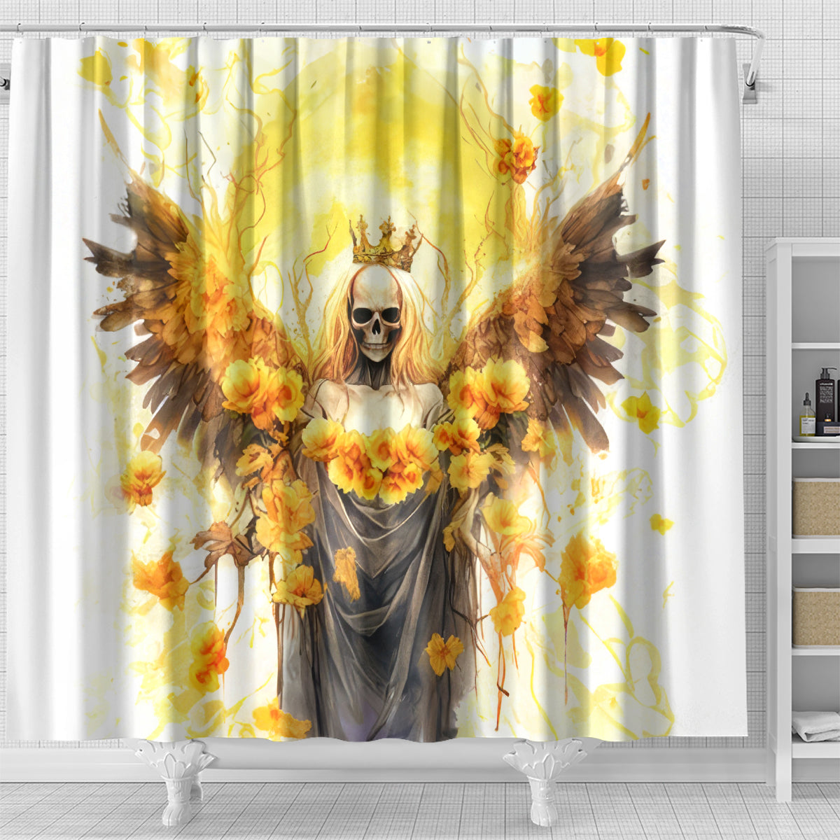 Flower Skull Angel Shower Curtain Bitch I'm The Fucking Queen