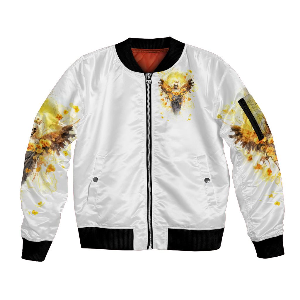 Flower Skull Angel Sleeve Zip Bomber Jacket Bitch I'm The Fucking Queen - Wonder Print Shop