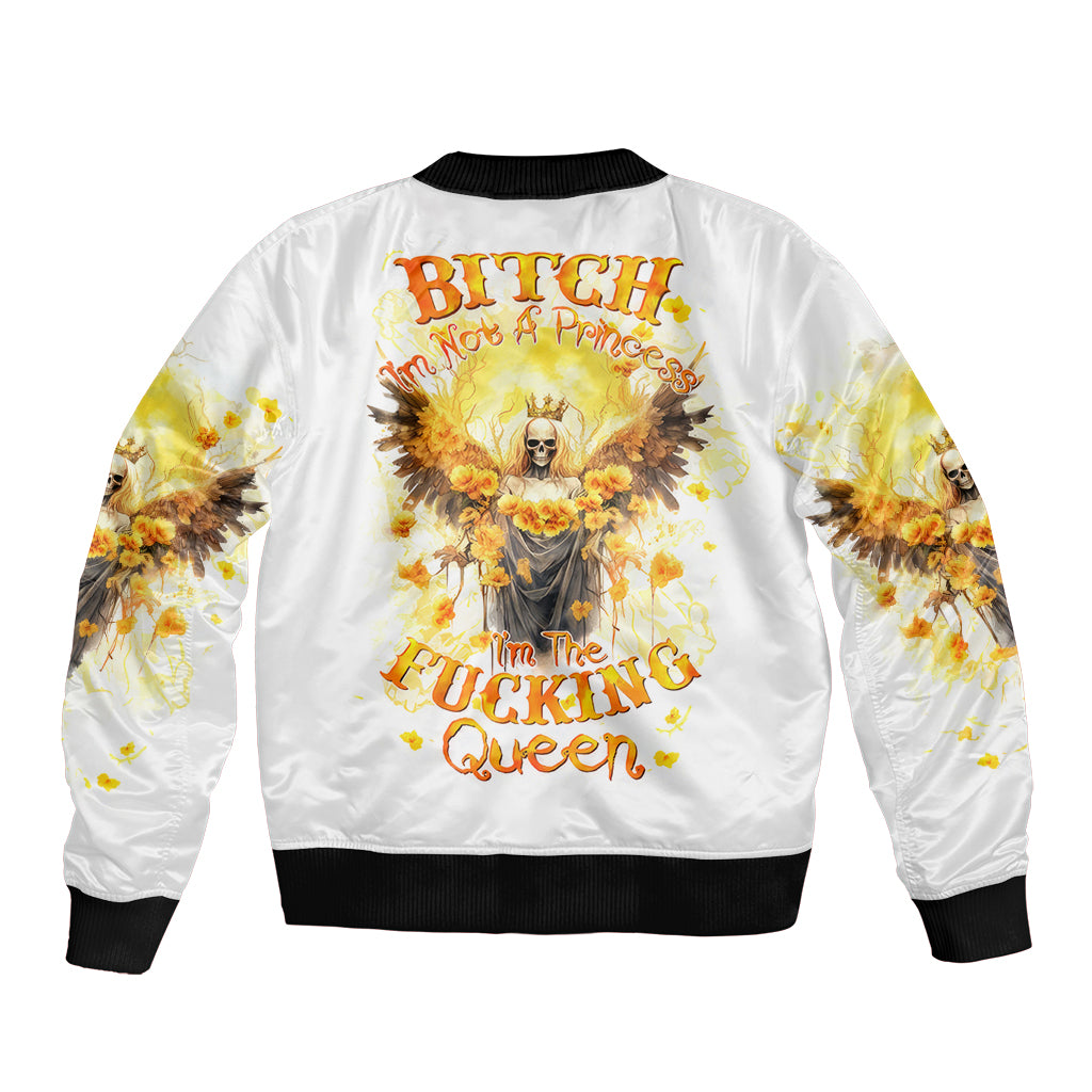 Flower Skull Angel Sleeve Zip Bomber Jacket Bitch I'm The Fucking Queen - Wonder Print Shop