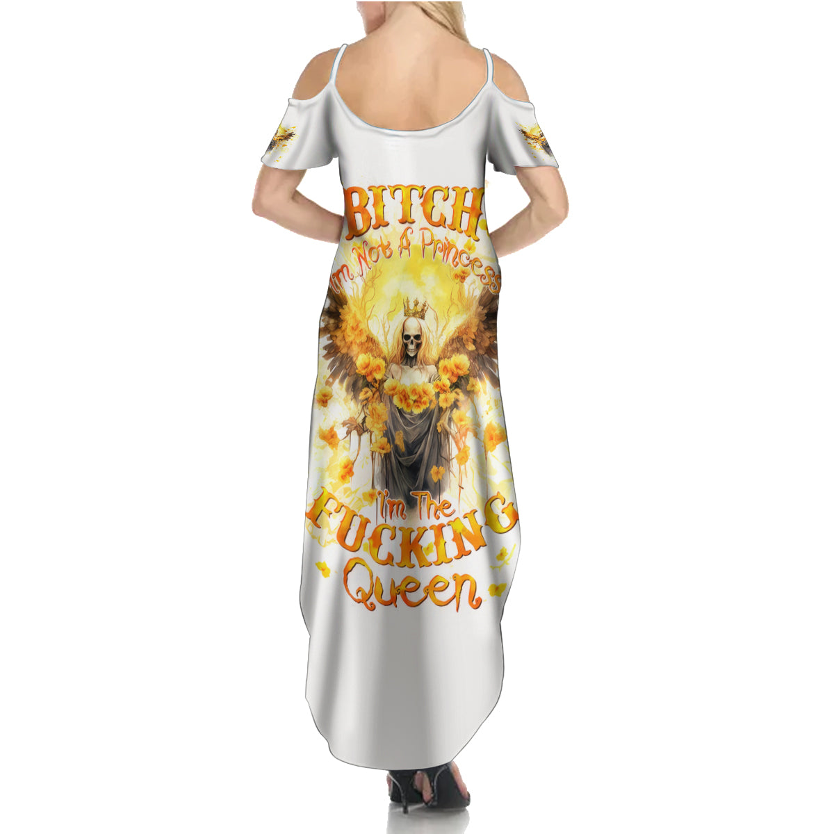 Flower Skull Angel Summer Maxi Dress Bitch I'm The Fucking Queen - Wonder Print Shop