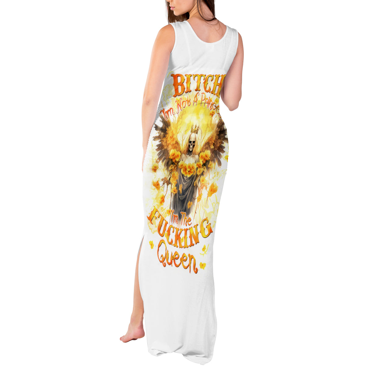 Flower Skull Angel Tank Maxi Dress Bitch I'm The Fucking Queen - Wonder Print Shop