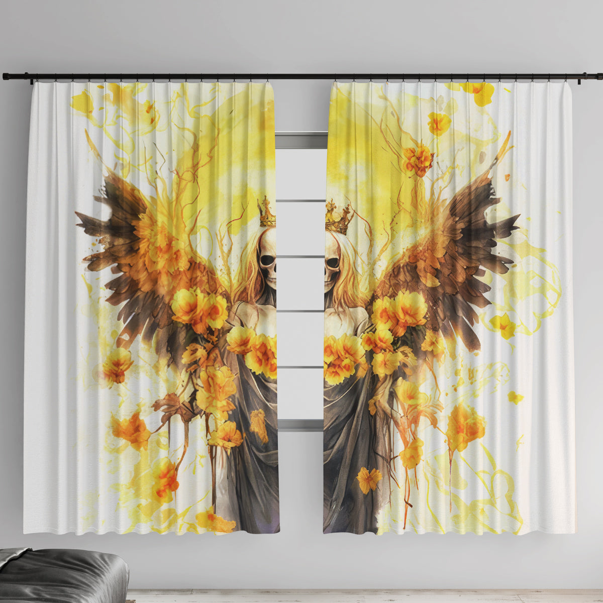 Flower Skull Angel Window Curtain Bitch I'm The Fucking Queen - Wonder Print Shop