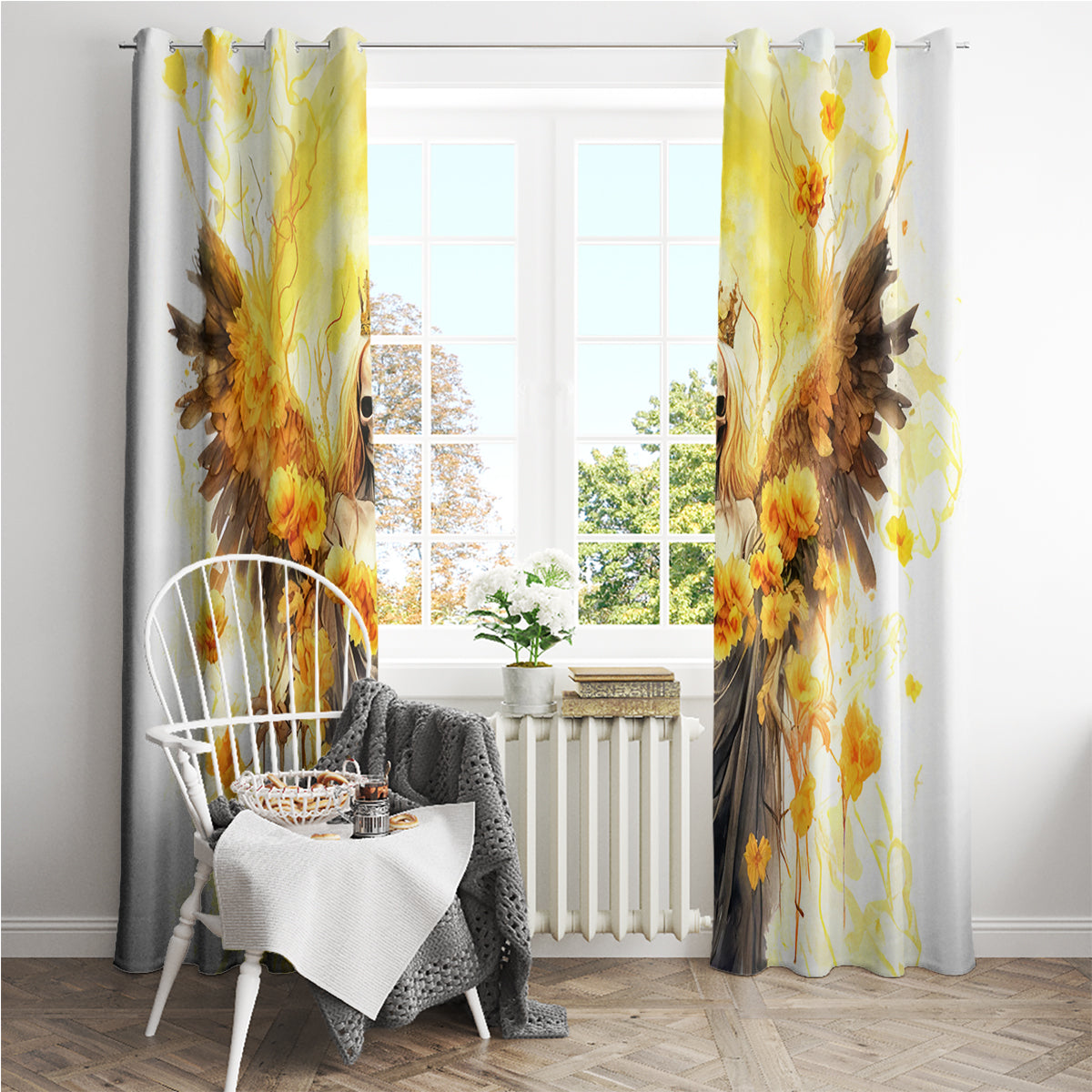 Flower Skull Angel Window Curtain Bitch I'm The Fucking Queen - Wonder Print Shop