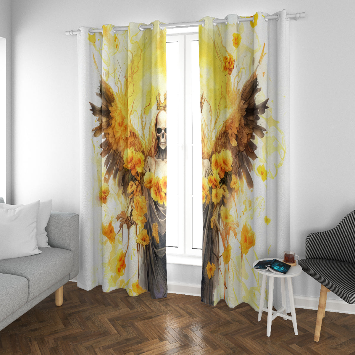 Flower Skull Angel Window Curtain Bitch I'm The Fucking Queen - Wonder Print Shop