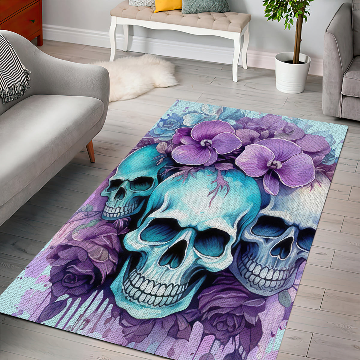 Flower Skull Angel Area Rug The Good Girl In Me Got Tired Of The Bullshit - Wonder Print Shop