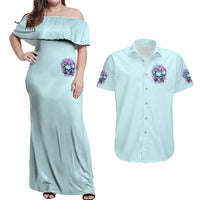 Flower Skull Angel Couples Matching Off Shoulder Maxi Dress and Hawaiian Shirt The Good Girl In Me Got Tired Of The Bullshit - Wonder Print Shop