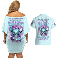 Flower Skull Angel Couples Matching Off Shoulder Short Dress and Hawaiian Shirt The Good Girl In Me Got Tired Of The Bullshit - Wonder Print Shop