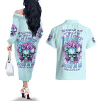 Flower Skull Angel Couples Matching Off The Shoulder Long Sleeve Dress and Hawaiian Shirt The Good Girl In Me Got Tired Of The Bullshit - Wonder Print Shop