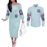 Flower Skull Angel Couples Matching Off The Shoulder Long Sleeve Dress and Long Sleeve Button Shirt The Good Girl In Me Got Tired Of The Bullshit