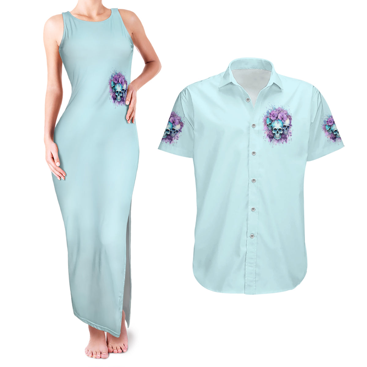 Flower Skull Angel Couples Matching Tank Maxi Dress and Hawaiian Shirt The Good Girl In Me Got Tired Of The Bullshit - Wonder Print Shop