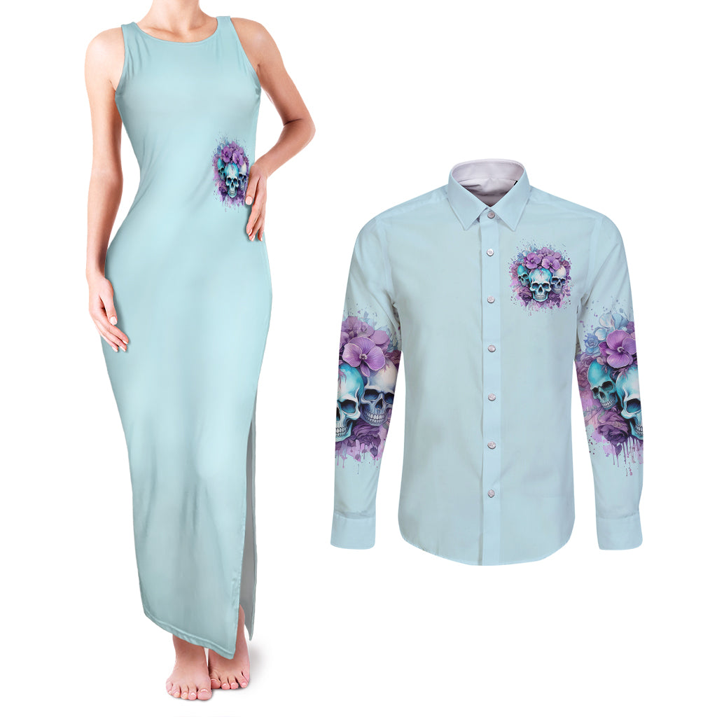 Flower Skull Angel Couples Matching Tank Maxi Dress and Long Sleeve Button Shirt The Good Girl In Me Got Tired Of The Bullshit - Wonder Print Shop