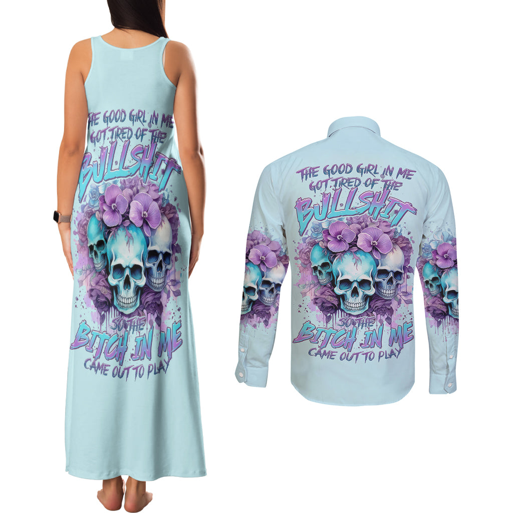 Flower Skull Angel Couples Matching Tank Maxi Dress and Long Sleeve Button Shirt The Good Girl In Me Got Tired Of The Bullshit - Wonder Print Shop