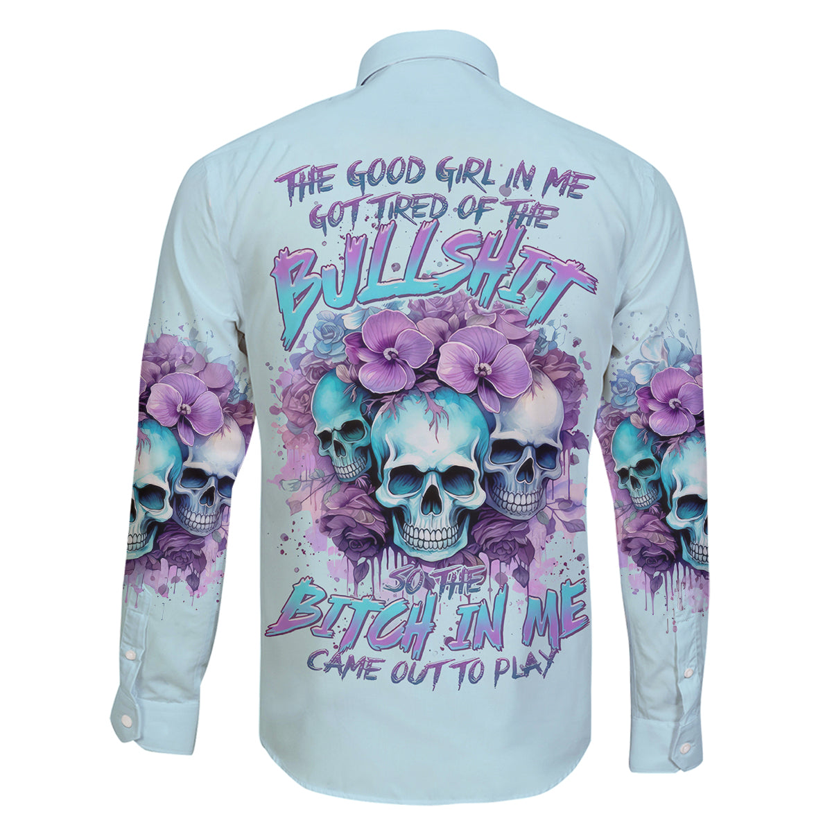 Flower Skull Angel Family Matching Long Sleeve Bodycon Dress and Hawaiian Shirt The Good Girl In Me Got Tired Of The Bullshit - Wonder Print Shop