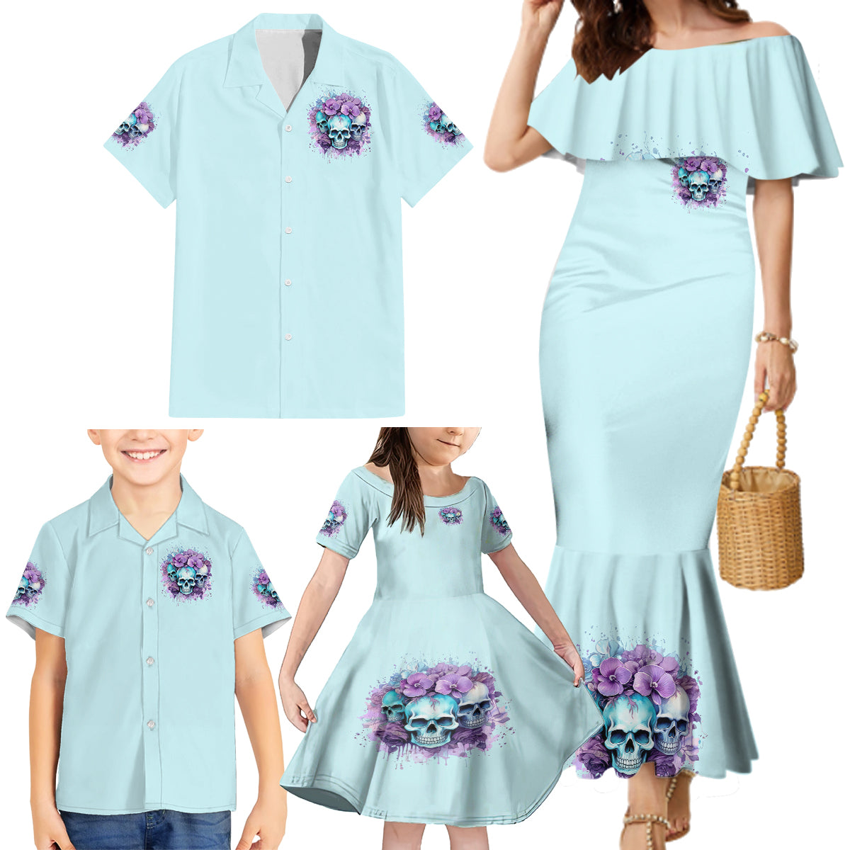 Flower Skull Angel Family Matching Mermaid Dress and Hawaiian Shirt The Good Girl In Me Got Tired Of The Bullshit - Wonder Print Shop