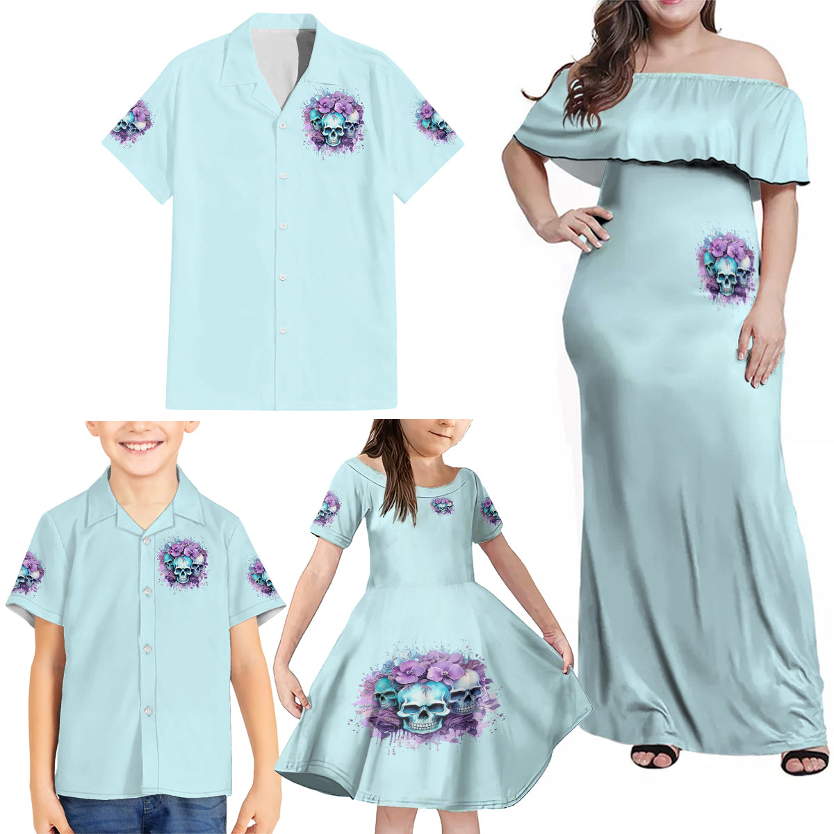 Flower Skull Angel Family Matching Off Shoulder Maxi Dress and Hawaiian Shirt The Good Girl In Me Got Tired Of The Bullshit - Wonder Print Shop