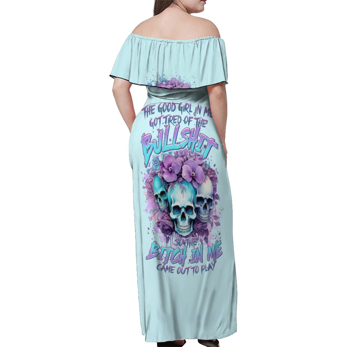 Flower Skull Angel Family Matching Off Shoulder Maxi Dress and Hawaiian Shirt The Good Girl In Me Got Tired Of The Bullshit - Wonder Print Shop