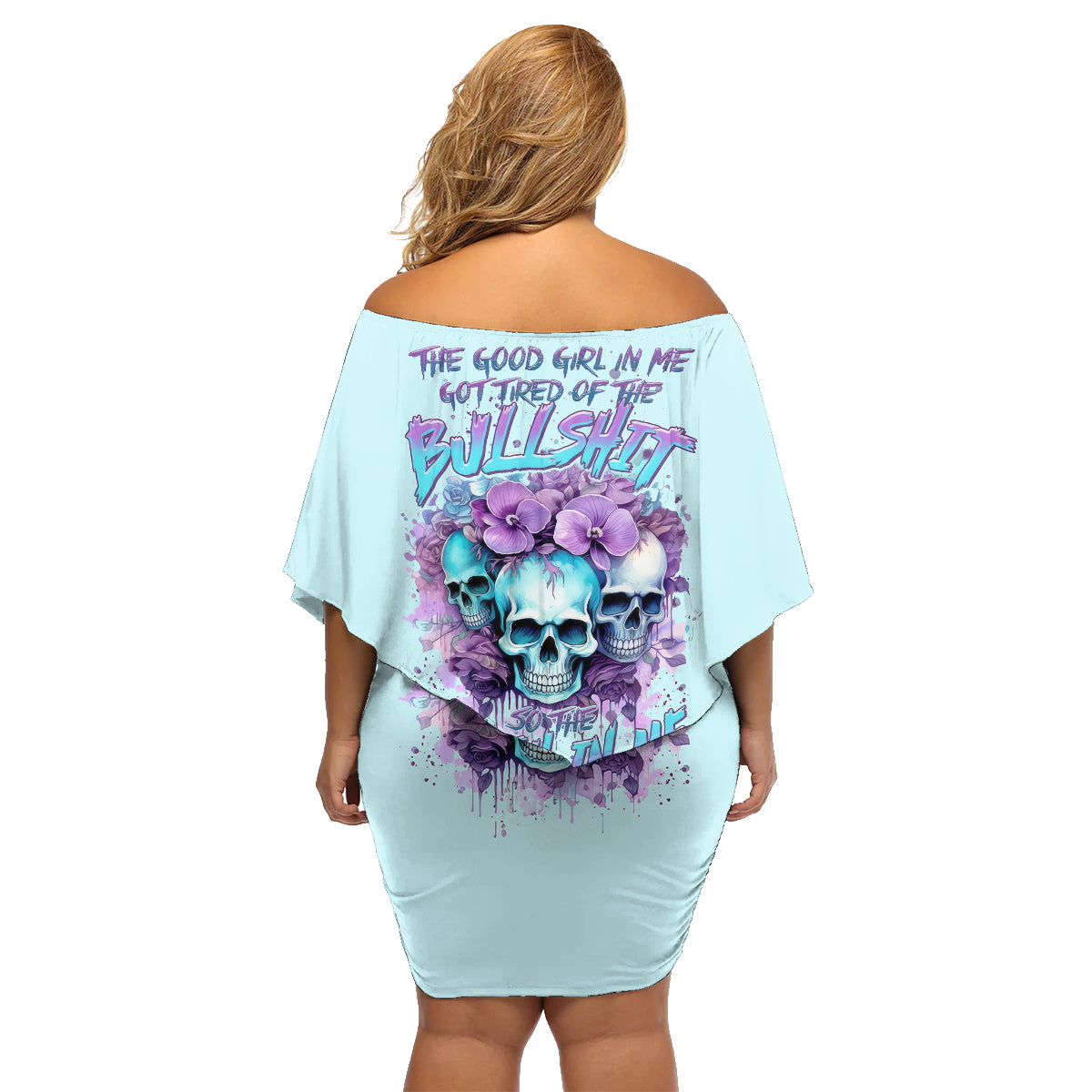 Flower Skull Angel Family Matching Off Shoulder Short Dress and Hawaiian Shirt The Good Girl In Me Got Tired Of The Bullshit - Wonder Print Shop