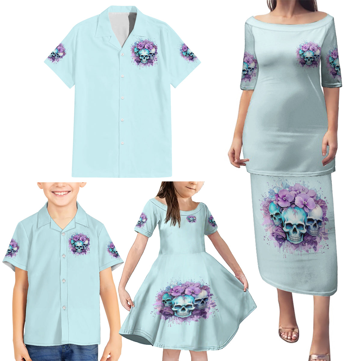Flower Skull Angel Family Matching Puletasi and Hawaiian Shirt The Good Girl In Me Got Tired Of The Bullshit - Wonder Print Shop