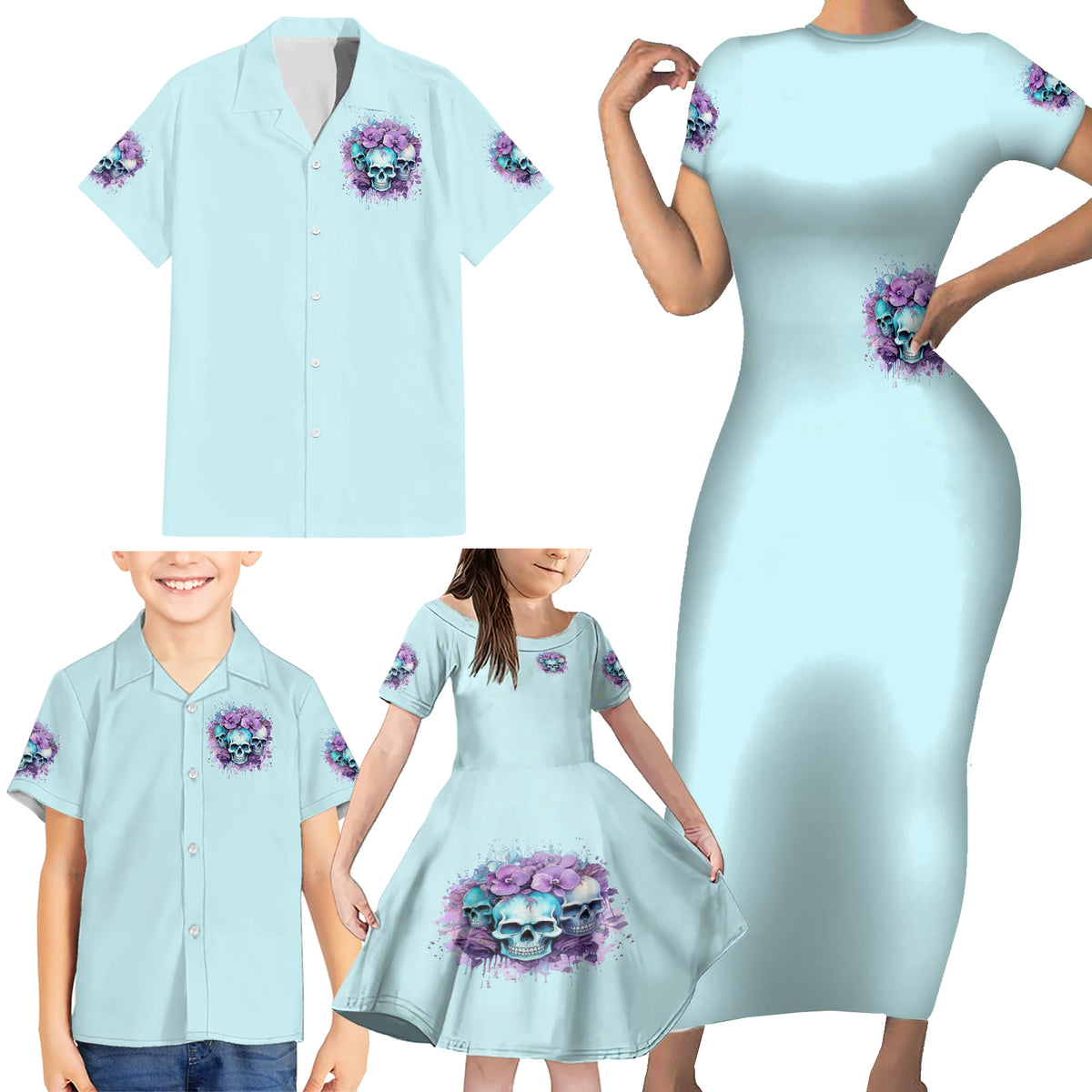 Flower Skull Angel Family Matching Short Sleeve Bodycon Dress and Hawaiian Shirt The Good Girl In Me Got Tired Of The Bullshit - Wonder Print Shop