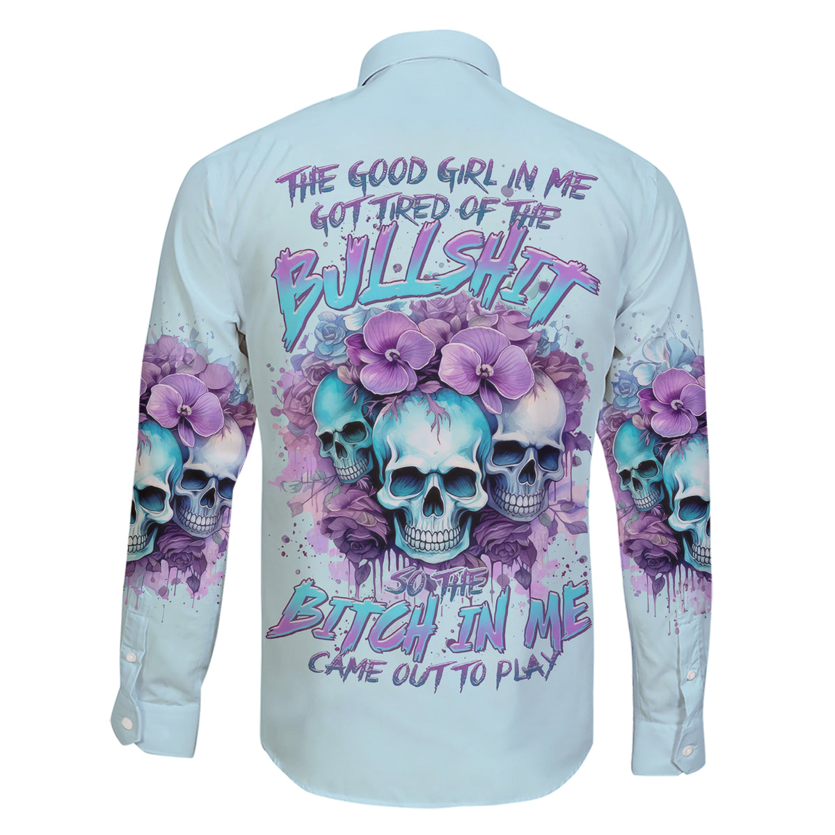 Flower Skull Angel Family Matching Short Sleeve Bodycon Dress and Hawaiian Shirt The Good Girl In Me Got Tired Of The Bullshit - Wonder Print Shop