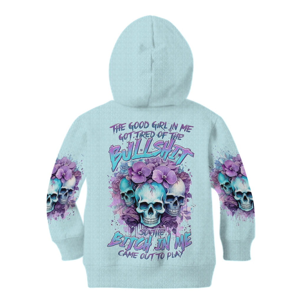 Flower Skull Angel Kid Hoodie The Good Girl In Me Got Tired Of The Bullshit - Wonder Print Shop