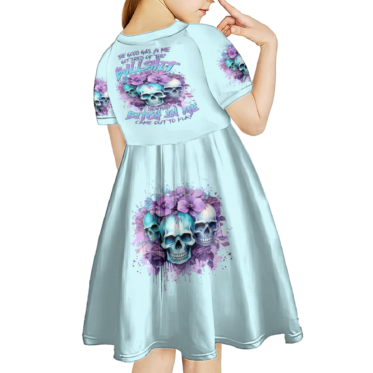 Flower Skull Angel Kid Short Sleeve Dress The Good Girl In Me Got Tired Of The Bullshit - Wonder Print Shop