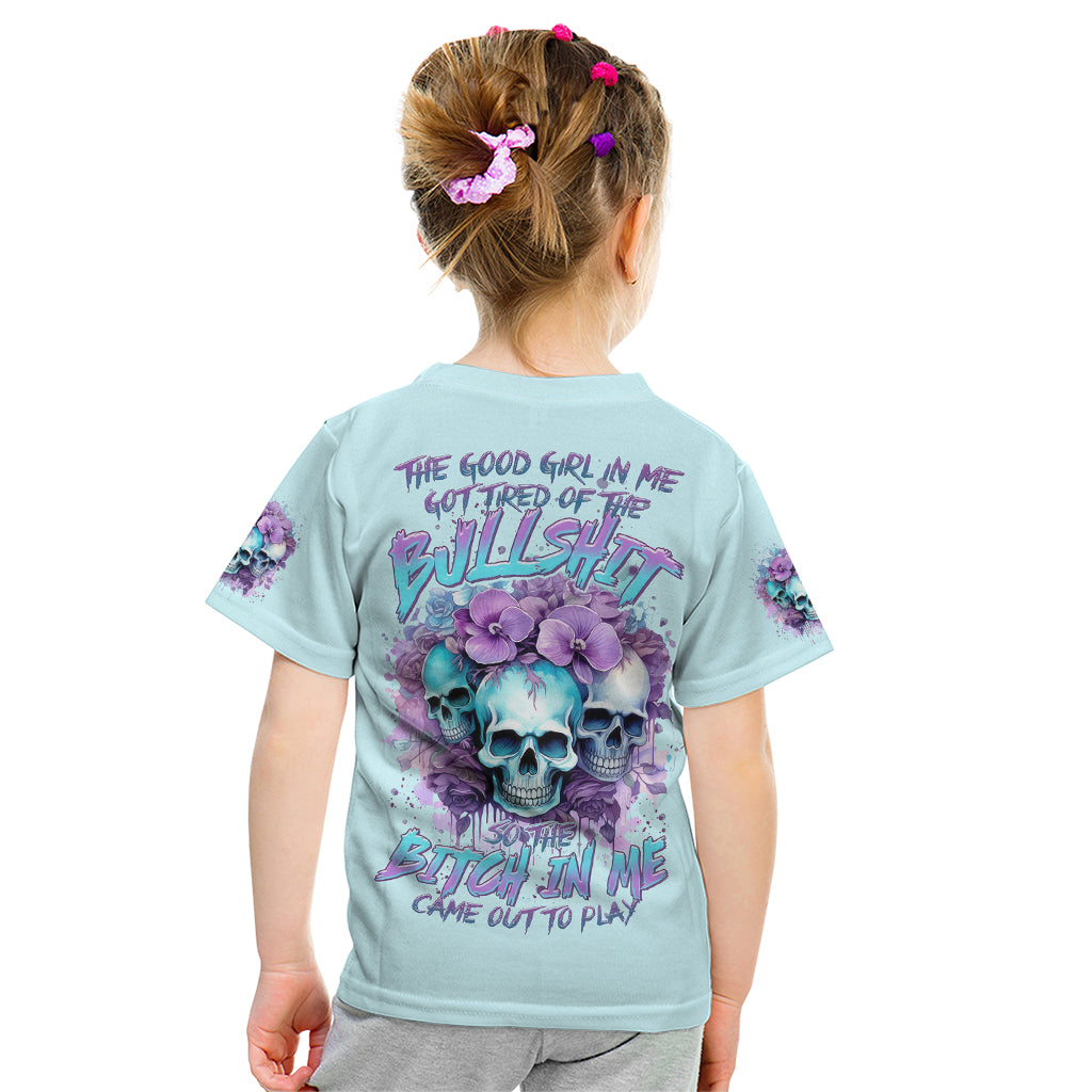 Flower Skull Angel Kid T Shirt The Good Girl In Me Got Tired Of The Bullshit - Wonder Print Shop