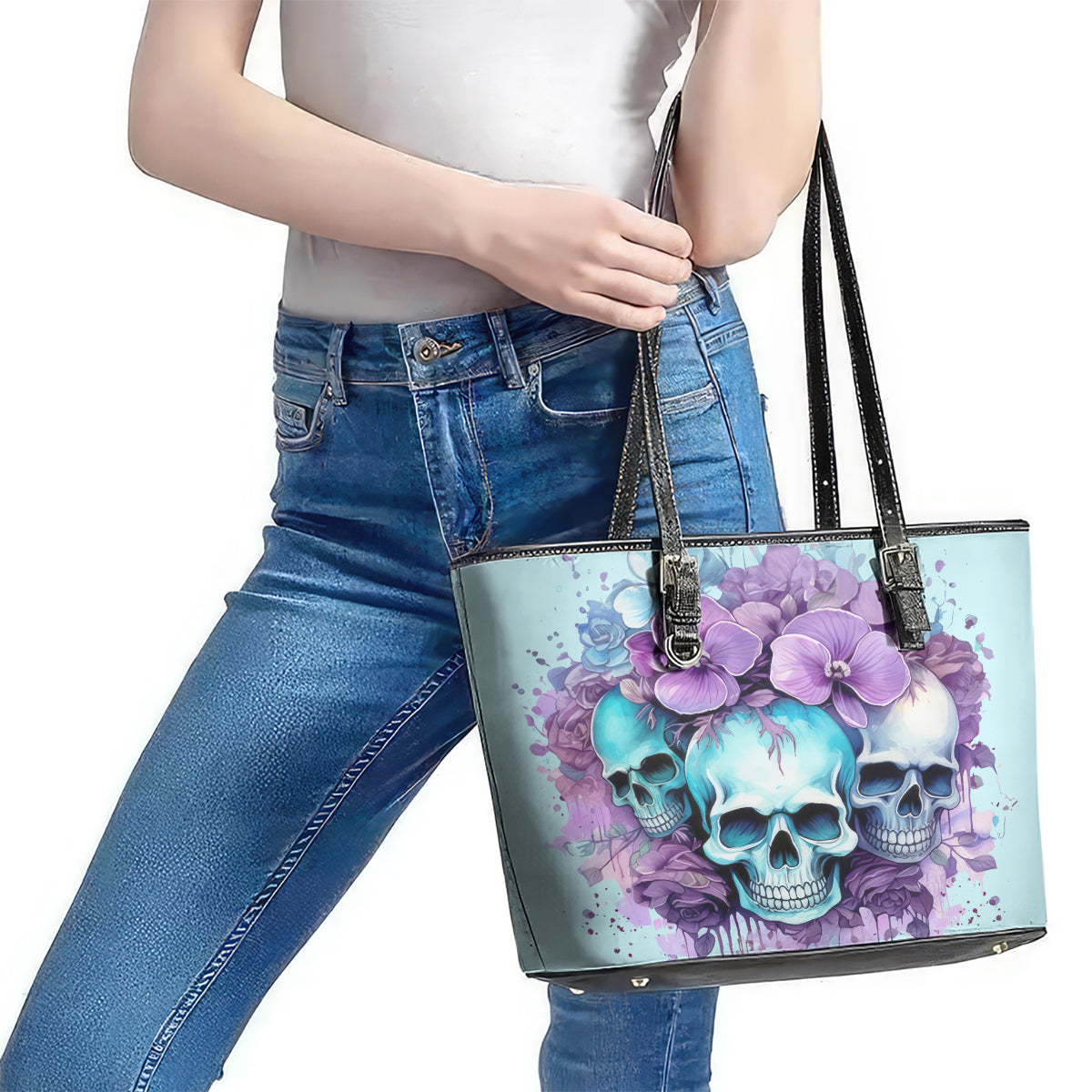 Flower Skull Angel Leather Tote Bag The Good Girl In Me Got Tired Of The Bullshit - Wonder Print Shop