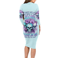 Flower Skull Angel Long Sleeve Bodycon Dress The Good Girl In Me Got Tired Of The Bullshit - Wonder Print Shop