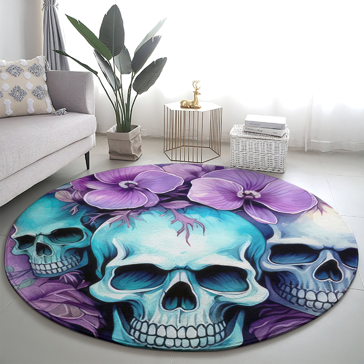 Flower Skull Angel Round Carpet The Good Girl In Me Got Tired Of The Bullshit