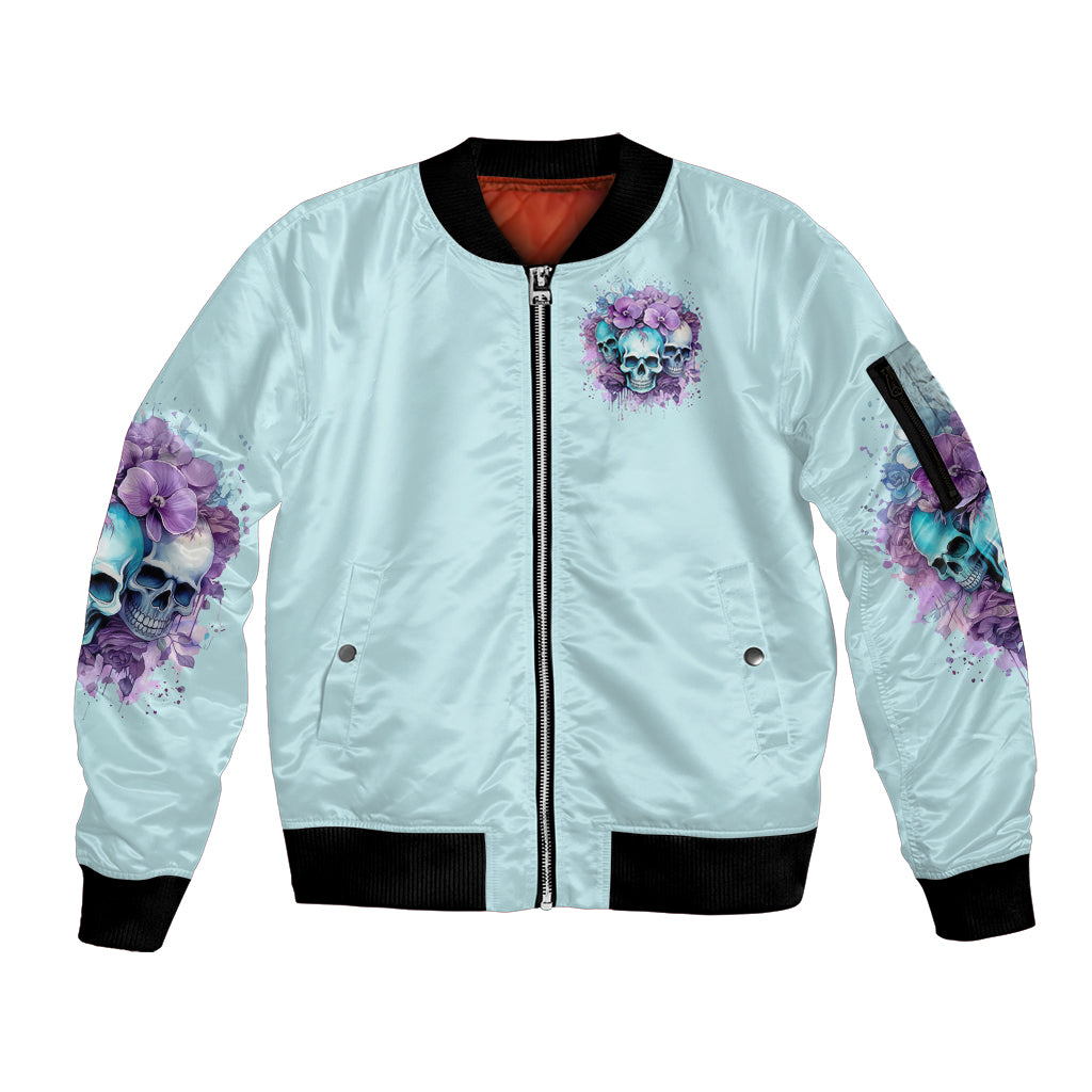 Flower Skull Angel Sleeve Zip Bomber Jacket The Good Girl In Me Got Tired Of The Bullshit - Wonder Print Shop