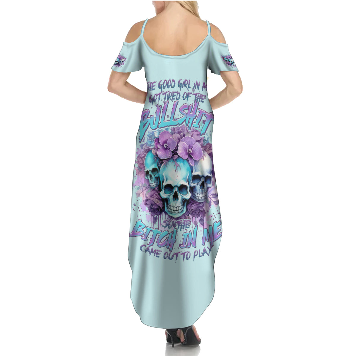 Flower Skull Angel Summer Maxi Dress The Good Girl In Me Got Tired Of The Bullshit - Wonder Print Shop