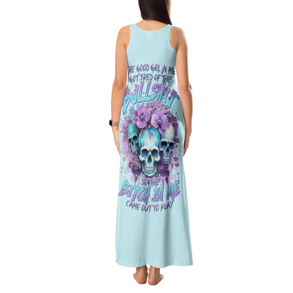 Flower Skull Angel Tank Maxi Dress The Good Girl In Me Got Tired Of The Bullshit - Wonder Print Shop