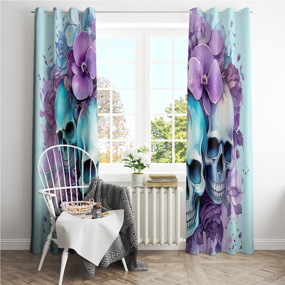 Flower Skull Angel Window Curtain The Good Girl In Me Got Tired Of The Bullshit - Wonder Print Shop