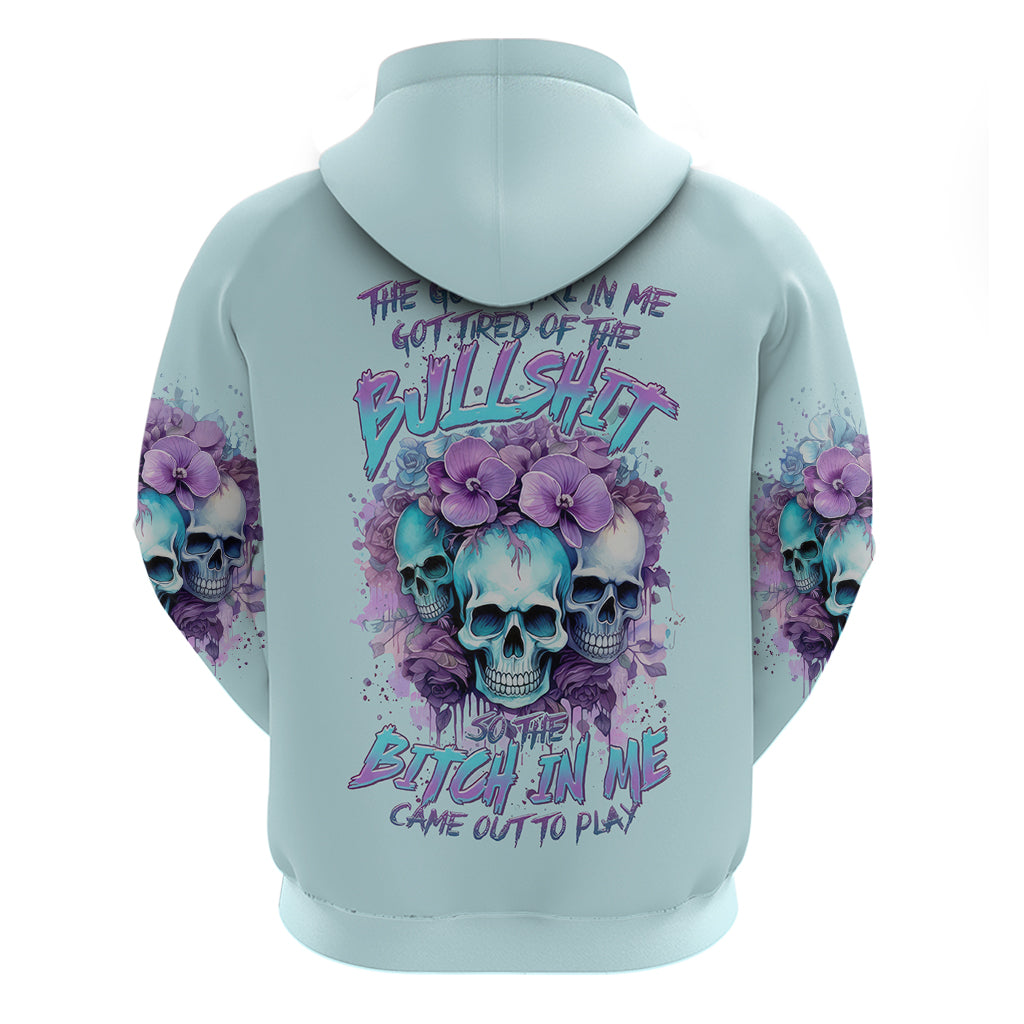 Flower Skull Angel Zip Hoodie The Good Girl In Me Got Tired Of The Bullshit - Wonder Print Shop