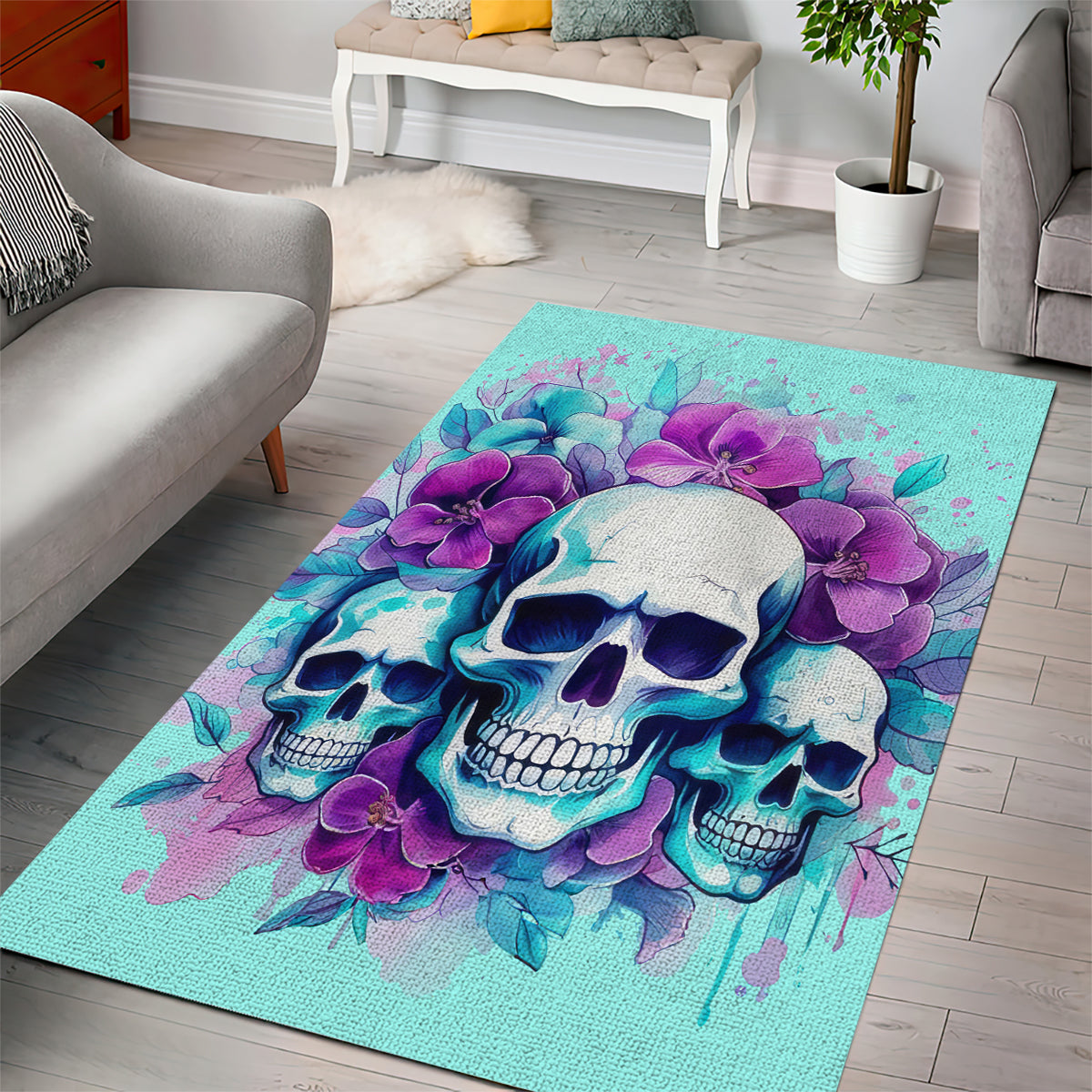 Flower Skull Angel Area Rug Stuck Between IDK IDC and IDGAF - Wonder Print Shop