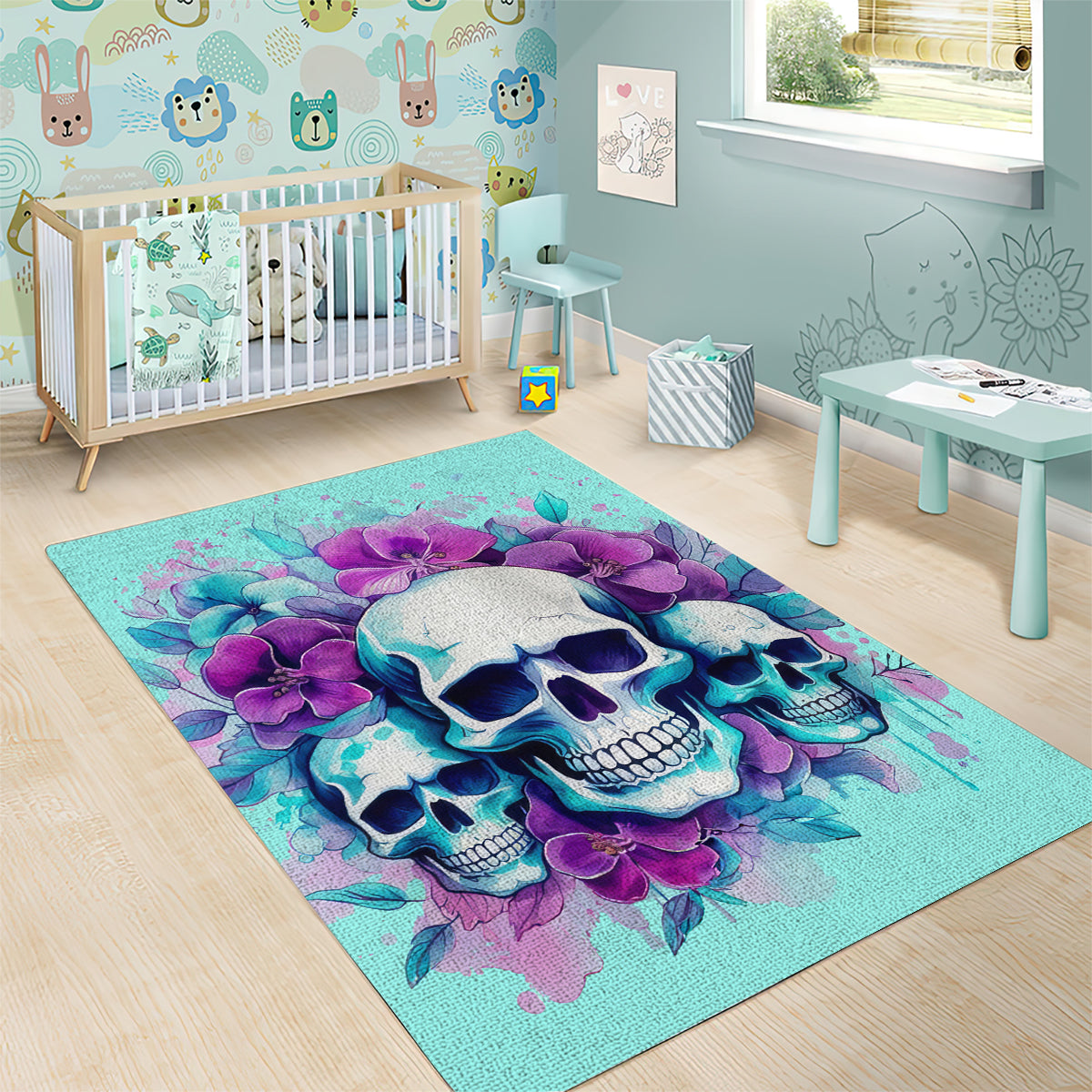 Flower Skull Angel Area Rug Stuck Between IDK IDC and IDGAF - Wonder Print Shop