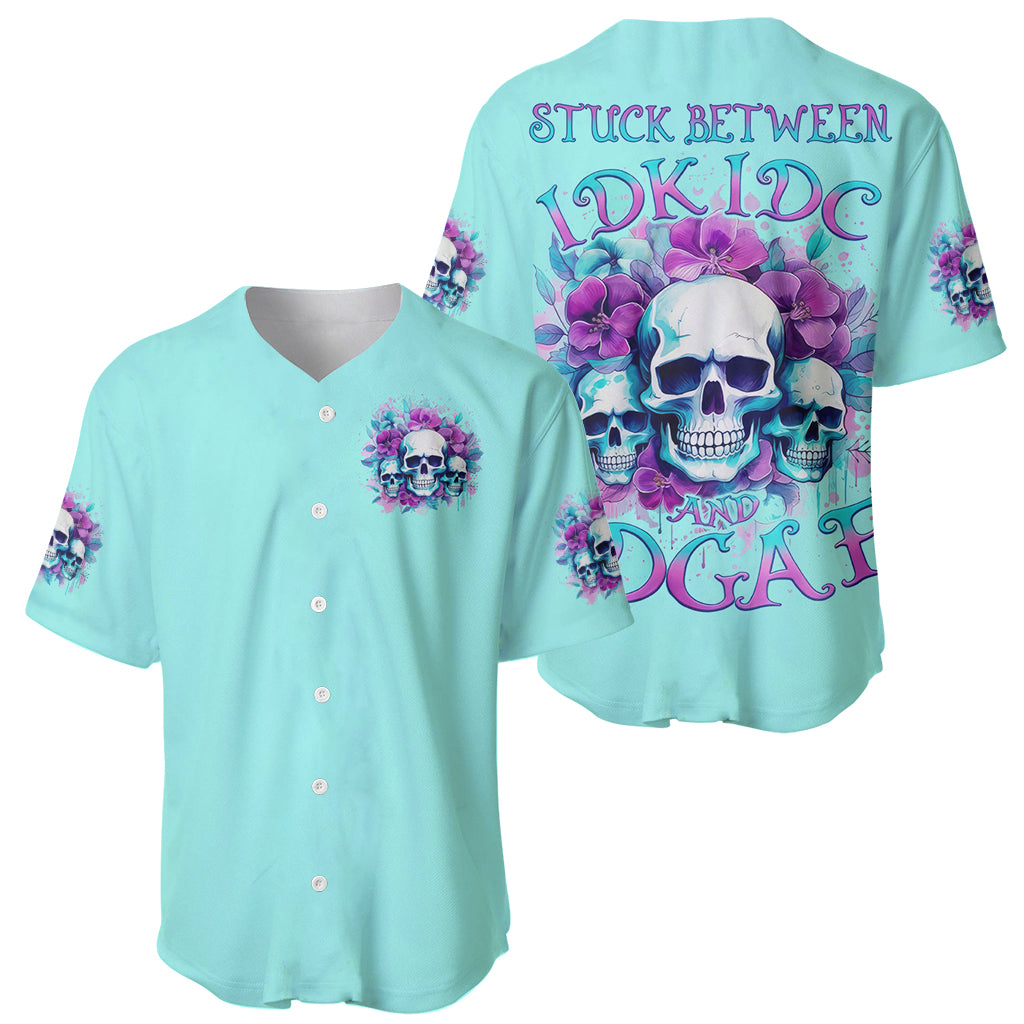 Flower Skull Angel Baseball Jersey Stuck Between IDK IDC and IDGAF - Wonder Print Shop