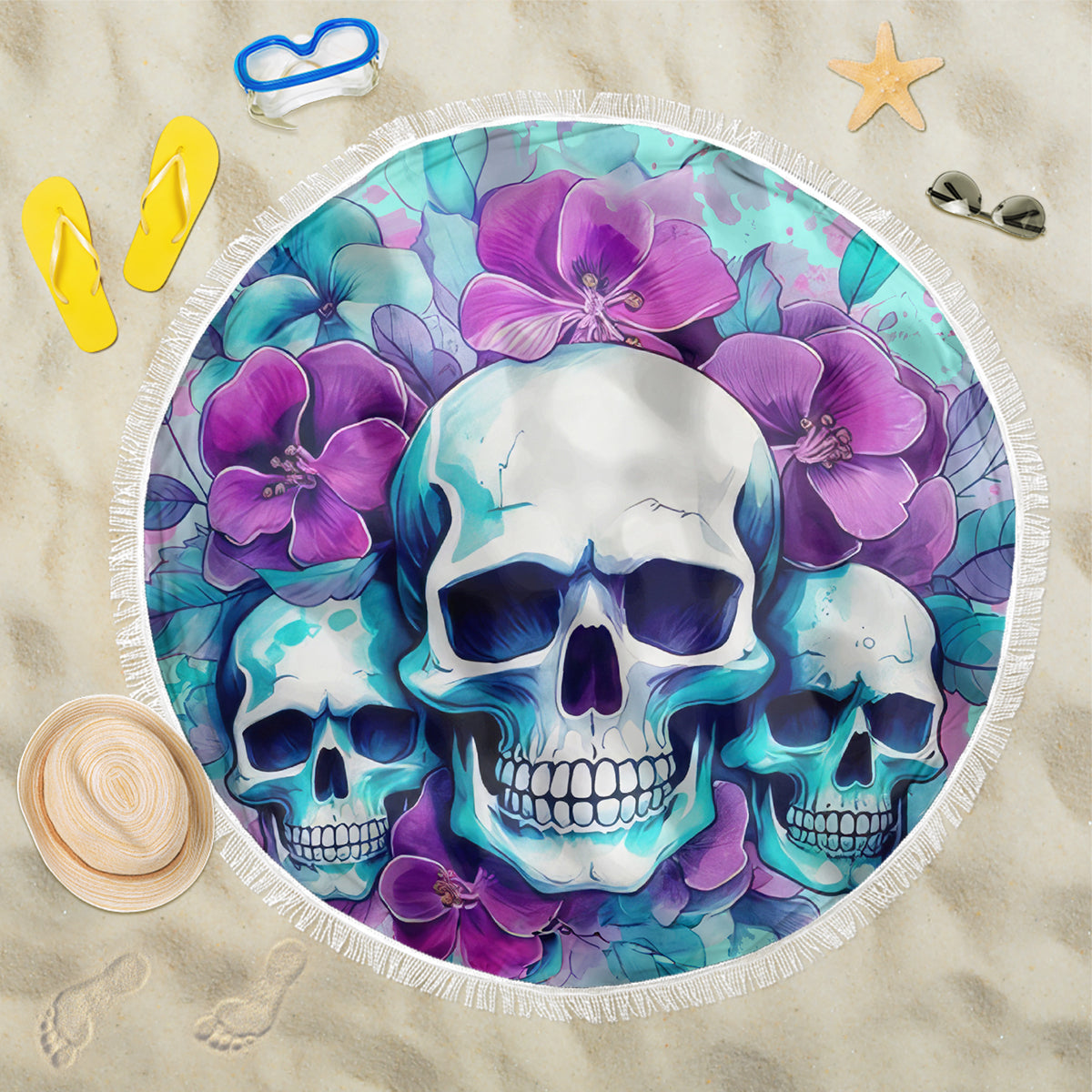 Flower Skull Angel Beach Blanket Stuck Between IDK IDC and IDGAF - Wonder Print Shop