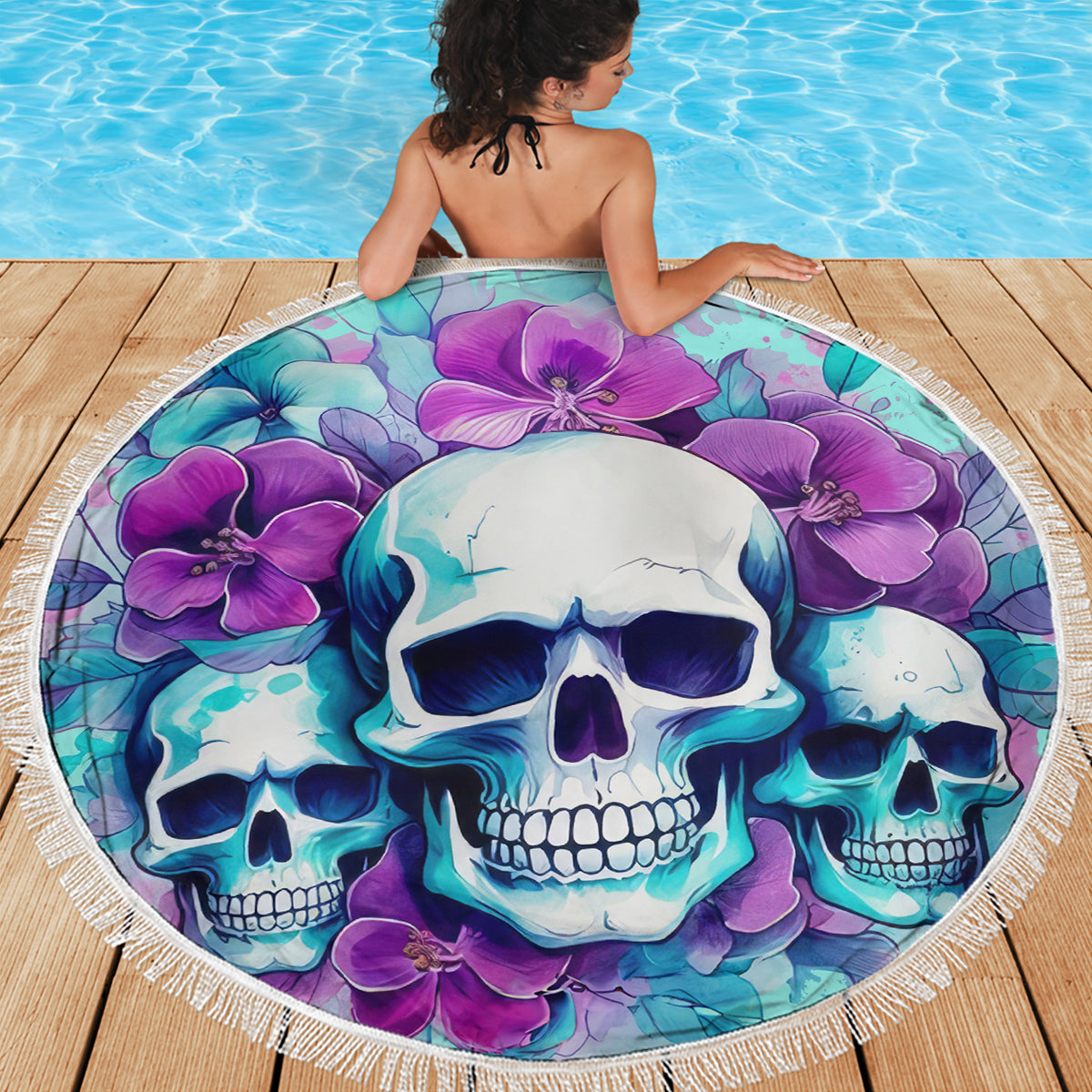 Flower Skull Angel Beach Blanket Stuck Between IDK IDC and IDGAF - Wonder Print Shop