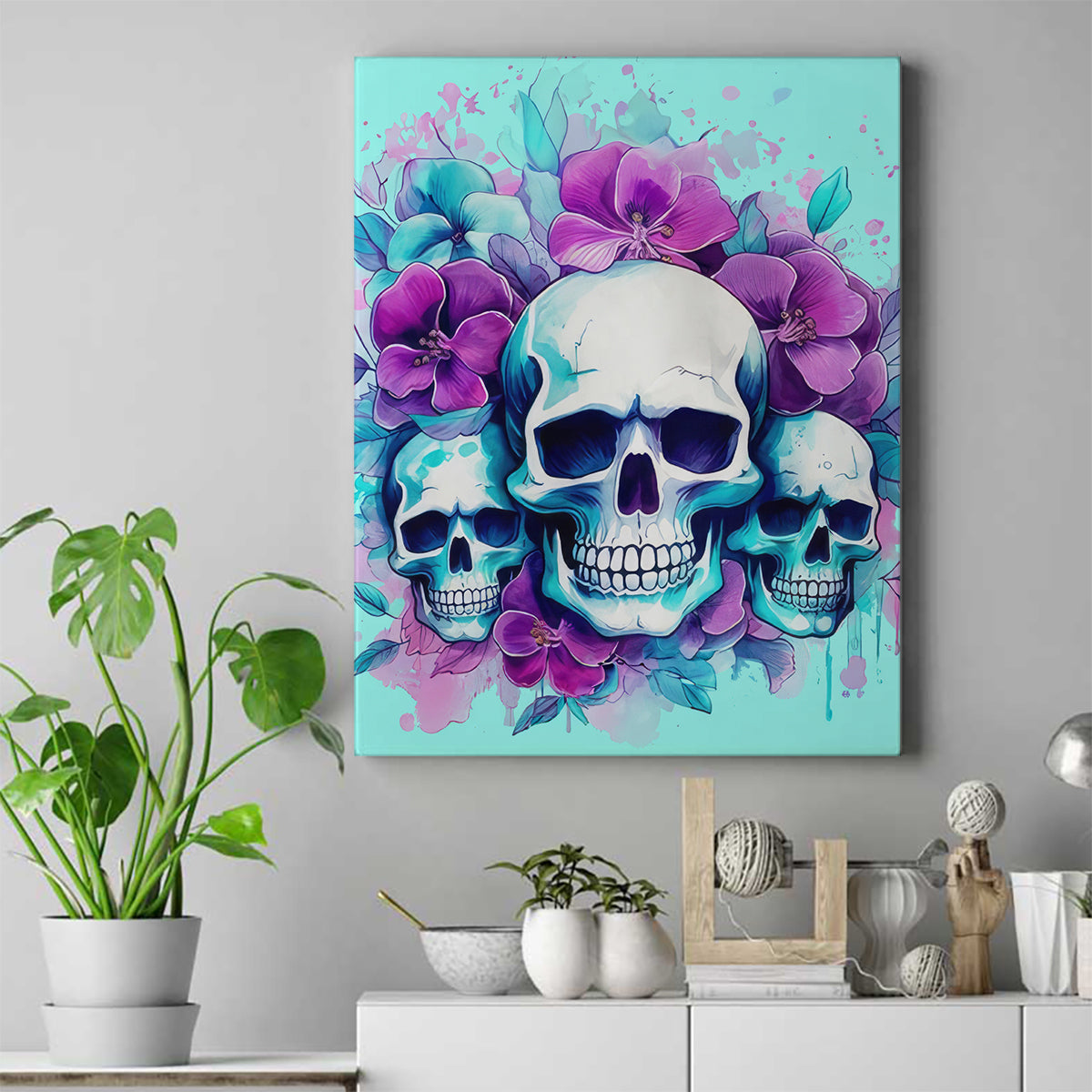 Flower Skull Angel Canvas Wall Art Stuck Between IDK IDC and IDGAF - Wonder Print Shop
