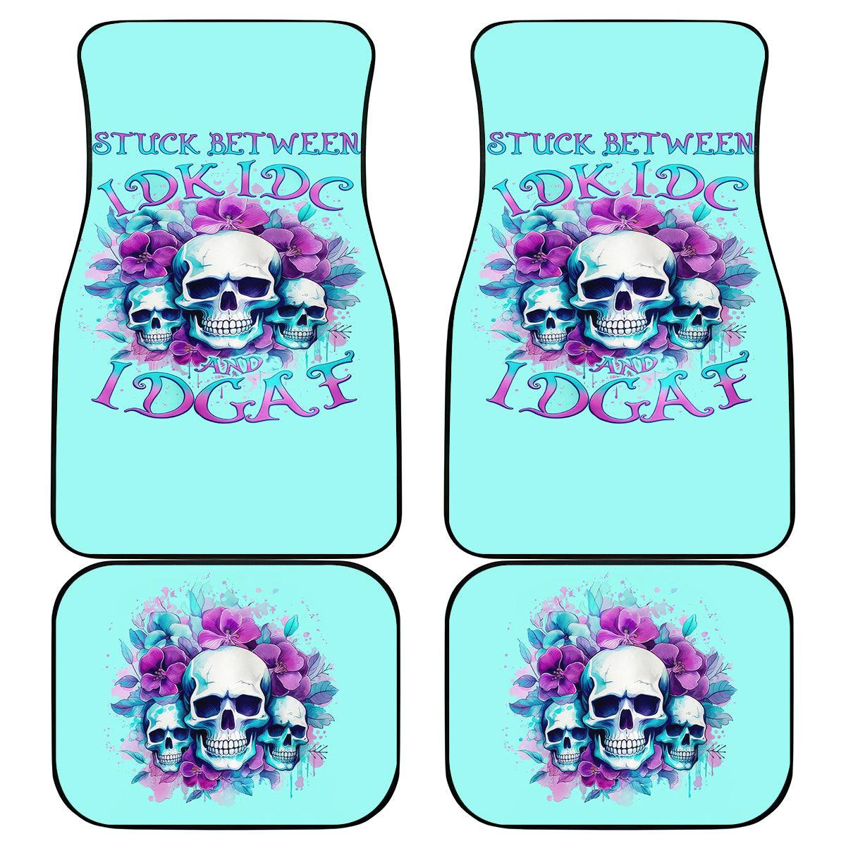 Flower Skull Angel Car Mats Stuck Between IDK IDC and IDGAF - Wonder Print Shop