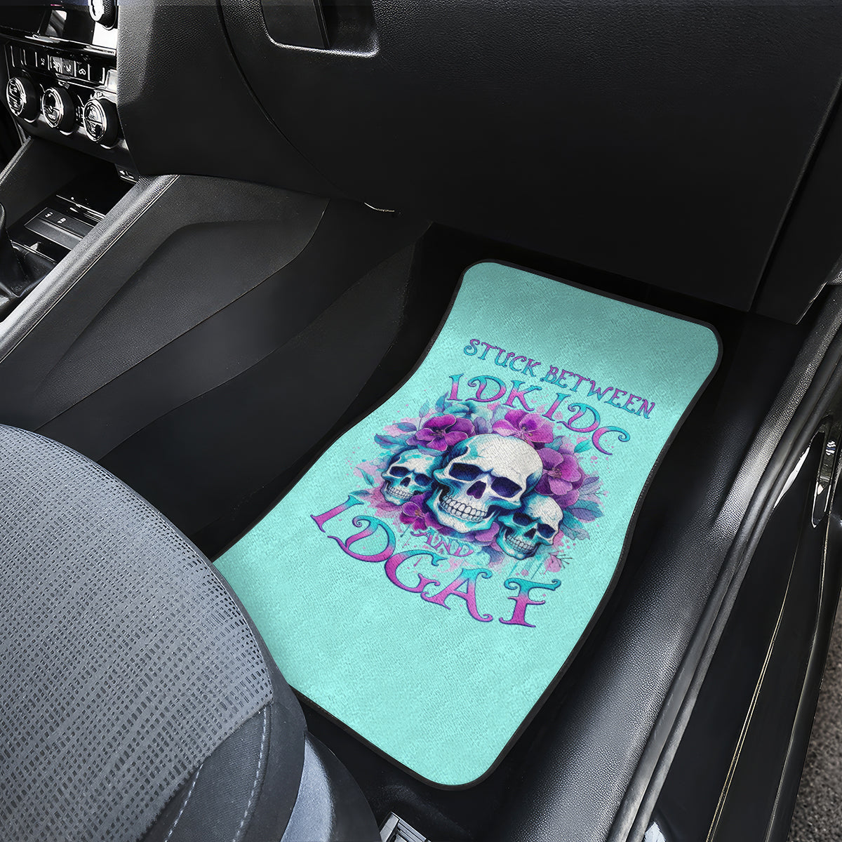 Flower Skull Angel Car Mats Stuck Between IDK IDC and IDGAF - Wonder Print Shop
