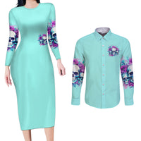 Flower Skull Angel Couples Matching Long Sleeve Bodycon Dress and Long Sleeve Button Shirt Stuck Between IDK IDC and IDGAF - Wonder Print Shop