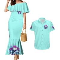 Flower Skull Angel Couples Matching Mermaid Dress and Hawaiian Shirt Stuck Between IDK IDC and IDGAF - Wonder Print Shop