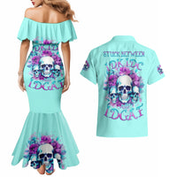 Flower Skull Angel Couples Matching Mermaid Dress and Hawaiian Shirt Stuck Between IDK IDC and IDGAF - Wonder Print Shop