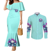 Flower Skull Angel Couples Matching Mermaid Dress and Long Sleeve Button Shirt Stuck Between IDK IDC and IDGAF