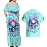 Flower Skull Angel Couples Matching Off Shoulder Maxi Dress and Hawaiian Shirt Stuck Between IDK IDC and IDGAF - Wonder Print Shop